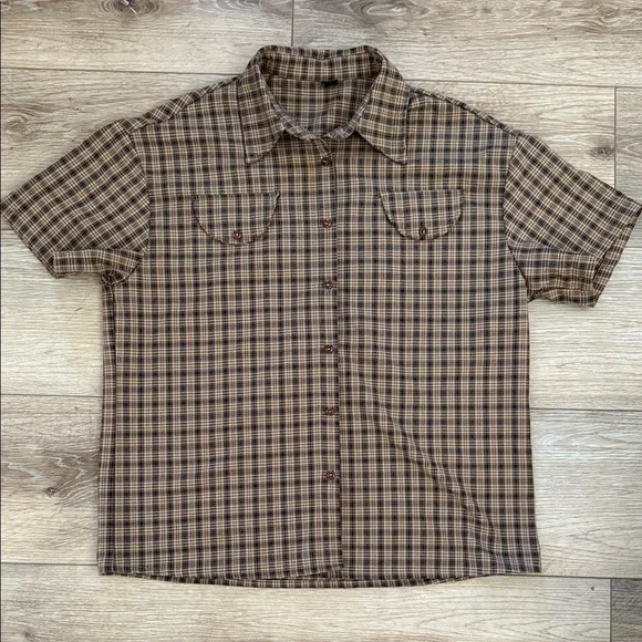 Brown Plaid Short Sleeve Shirt - Picture 1 of 2